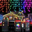 Brightown Smart Icicle Lights for Outside, 33Ft 304 LED RGB Smart Christmas Lights with 58 Preset Modes, App or Remote Control, Music Sync, Memory and Timer Function for Indoor/Outdoor Use