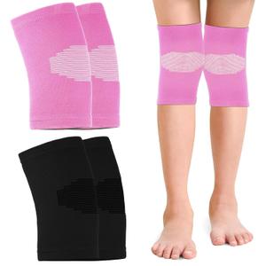 Skylety 2 Pairs Kids Knee Sleeve Kids Knee Brace Children Support Compression Child Sleeve Pads for Basketball, Volleyball, Sports, Gymnastics(Medium,Black, Pink)
