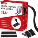 32.8ft x 1in Hook and Loop Tape with Adhesive, Double Rolls of Heavy Duty Self-Adhesive Loop Tape for Various Hanging and Fixing in Office, School, Home, Handmade DIY Projects