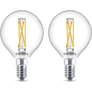 PHILIPS LED 40W G16.5 E12 Base 2-Pack Ultra Definition Soft White (2700K) 350 Lumen (3.5W=40W) Clear Flicker Free Light Bulbs
