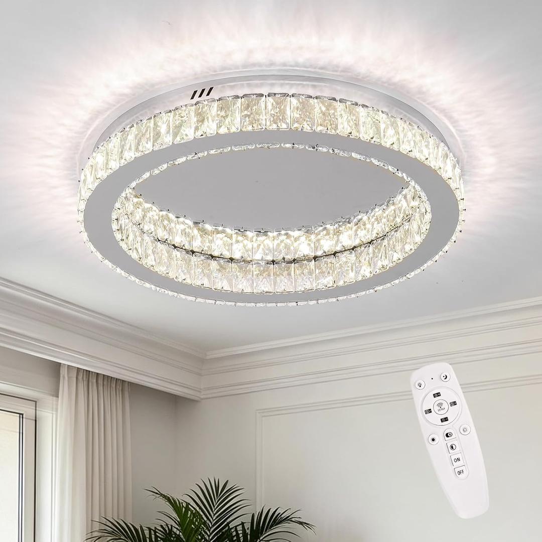 Dimmable Crystal LED Ceiling Light, 19.7" Modern Crystals Chandeliers Ceiling Lights with Remote, Adjustable Chandelier Lighting Fixtures Ceiling Mount for Dining Room Living Room Kitchen