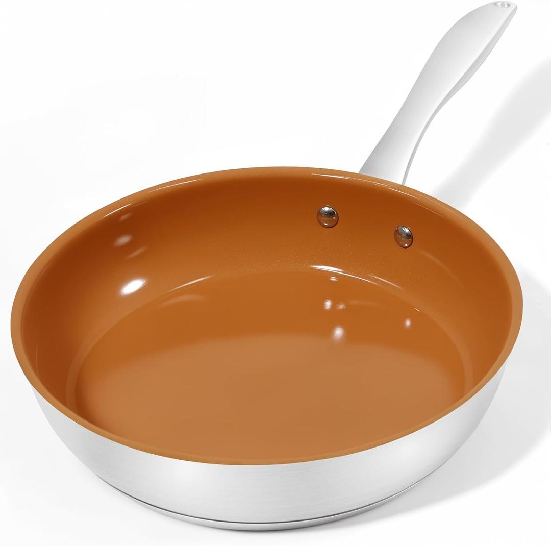 duxtop pro Ceramic Saute Pan, 9.5 Inch Nonstick Frying Pan without PFAS, PTFE, or PFOA, Stainless Steel Base Deep Skillet for All Cooktops, Oven & Dishwasher Compatible