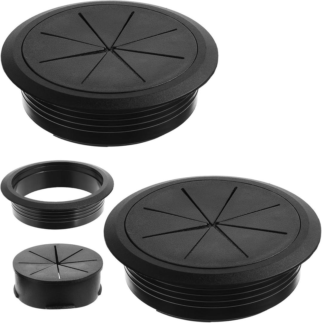 5 Pcs Desk Grommet 3.5" (90 mm) Detachable Flexible Desk Hole Cover for Cables Black ABS Plastic Grommet Hole Cover Cable Management for Office Home Table Through Countertop Wires Cables