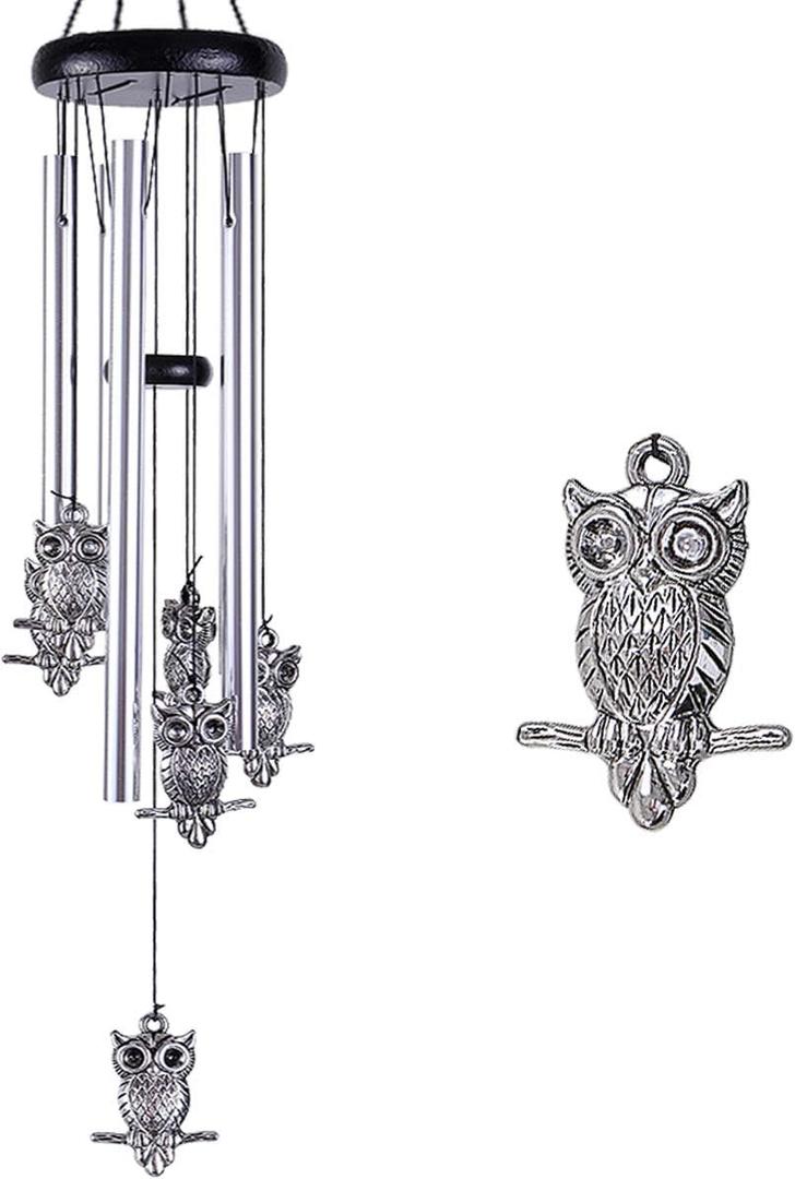 Owl Wind Chimes Outdoor/Indoor Decor - Memorial Wind Bells, Romantic Wind Catcher, Blessing Windchimes Gifts for Mom, Home, Balcony, Yard, Tree, Indoor, Festival Garden Decoration(5 Tubes, 6 Owls)