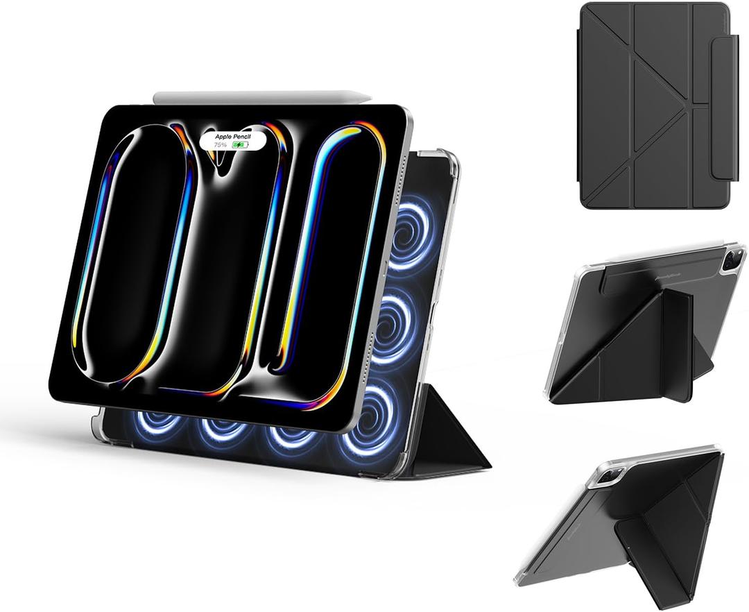 Magnetic Case Compatible with iPad Pro 11 M4 Case, Replacement for iPad Pro 11 Inch 2024 M4, Slim and Lightweight Four-Corner Protective Folio Origami Style Cover Support Landscape and Portrait (Black)
