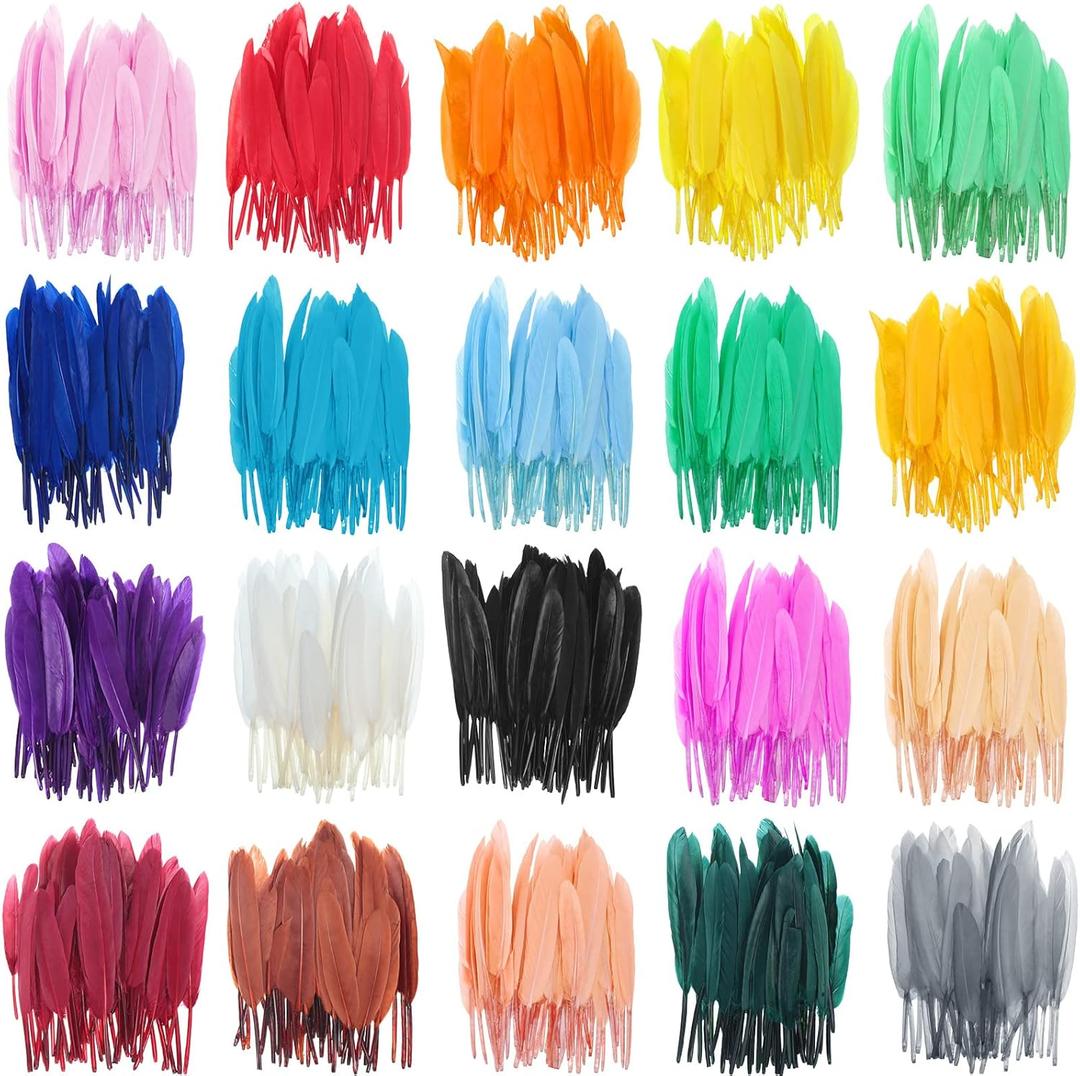 1000 Pcs Colorful Goose Natural Feathers Rainbow 4-6 Inches Feathers Colored Feathers for Crafts DIY Art Jewelry Making Decorations Supply, 20 Colors