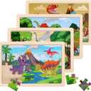 Wooden Puzzles Dinosaur Toys for Kids Ages 3-5, Set of 4 Packs with 20-Piece Wood Jigsaw Puzzles, Preschool Educational Brain Teaser Boards for Boys and Girls 3 4 5 6 Years Old