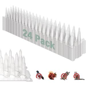 Touri Upgraded 24 Pack Bird Spikes, Covers 34 Feet(10.36m), Clear PVC Bird Deterrent Spikes Strips, Restrict Birds from Standing and Nesting, Keep Birds, Cats, Pigeons, and Other Animals Away