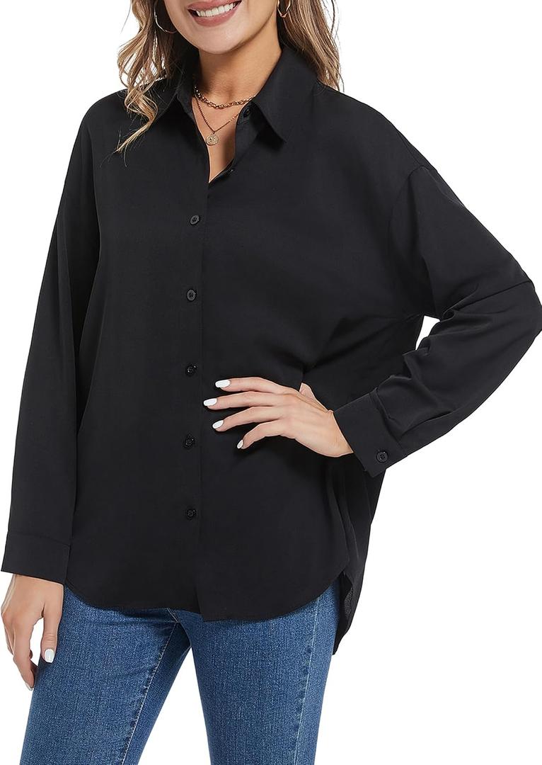 Woolicity Women's Button Down Shirts Long Sleeve Wrinkle Free Solid Work Blouse Dress Shirts