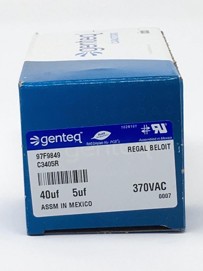 Genteq C3405R 97F9849 Capacitor Motor Run, 40/5Uf, 6%, Case, 370V
