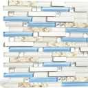 Blujellyfish Beach Style Tile Real Seashell Inside Blue Cream White Brushed Steel Art Mosaic Kitchen Backsplash Bath Decor (Pack of 5 Sheets)