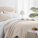 SunStyle Home Quilt Set Queen Beige Lightweight Bedspread Full Soft Reversible Coverlet for All Season 3pcs Diamond Quilted Bedding Sets (1 Quilt 2 Pillow Shams)(90"x96")