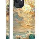 Case for iPhone 13 iPhone 14,Ocean Waves Sun Rays Stained Glass for 2 in 1 Hard Shell + Soft Silicone,Shockproof Bumper Drop Protective Case