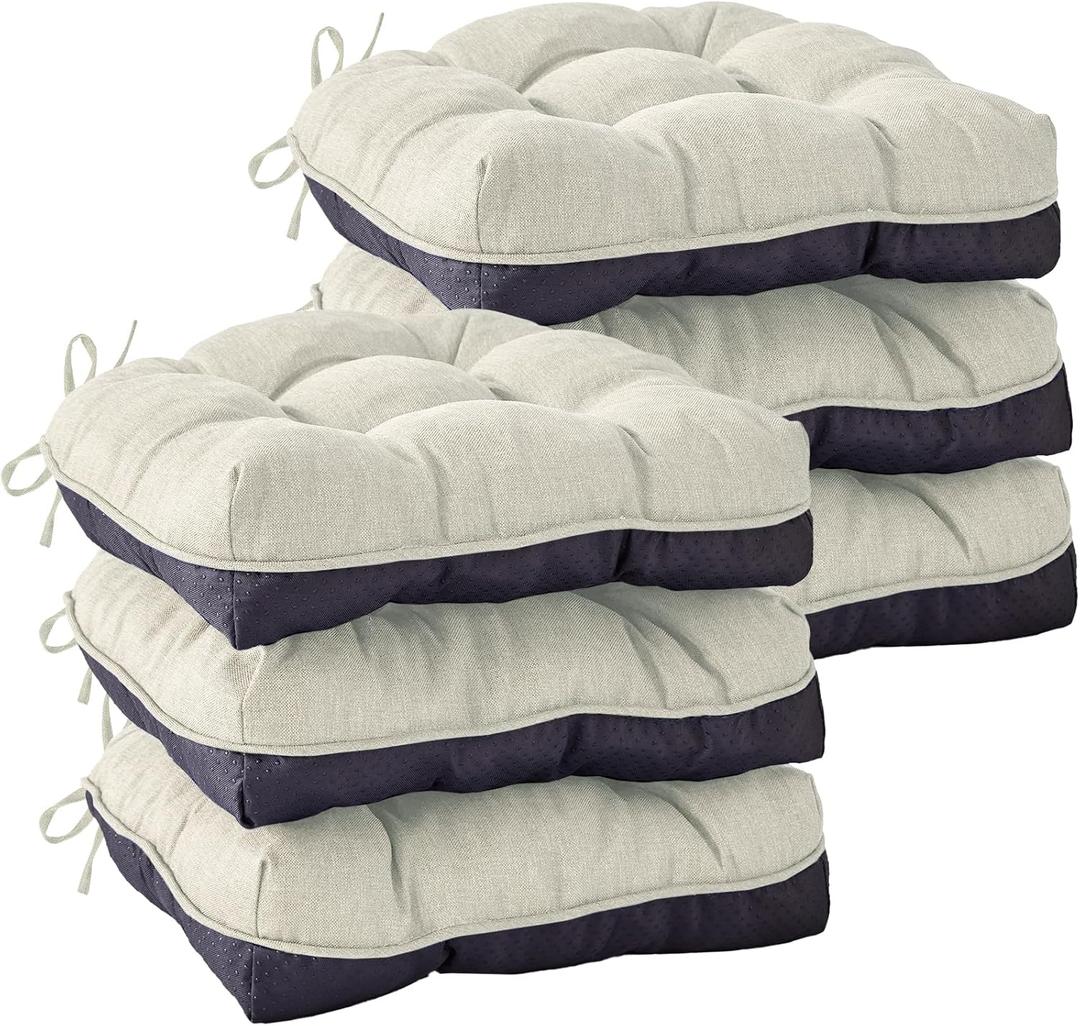 Chair Cushions for Dining Chairs, Seat Cushions for Kitchen Chairs, Indoor Seat Cushions with Ties, Tufted Foam Chair Pads, Non Slip Chair Cushions Set of 6, 15.5" x 15.5" x 4", Beige