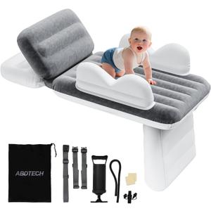 Abdtech Inflatable Toddler Airplane Bed: Safe & Soft - Portable Kids Travel Bed with Airplane Seat Extender for Kids - Blow up Mattress with Manual Pump,Seat Belt and Travel Bag (37Inch, Grey) (Large)