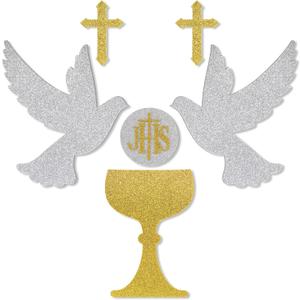 HunnmingRe First Communion Baptism Decor Felt Cross Dove Gold Silver God Bless Wall Decorations for First Communion Baptism Party Christening Confirmation Birthday Christian Party