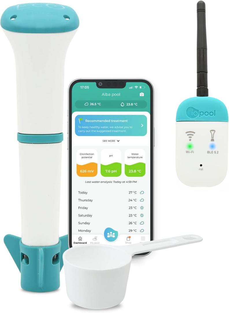 iopool Smart Water Monitor - Works for Chlorine & Bromine Pools, Hot Tubs, & Swim Spas - Gives Precise Dosage recommendations.