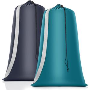 Heavy Duty Laundry Bag 2 Pack XL Nylon Laundry Bags with Straps, Washable Large Dirty Clothes Organizer with Drawstring Closure, Travel Washing Bag Fit a Laundry Hamper or Basket (Blue)
