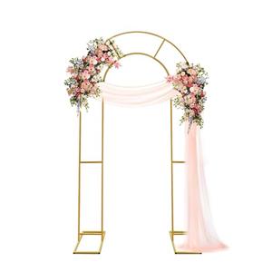 ZpigToor Double Arch Backdrop Stand Metal Open Arch Backdrop Frame U Shaped Wedding Arches for Ceremony Baby Shower Garden Birthday Party Decoration (Gold, 6.6FT×3.3FT)