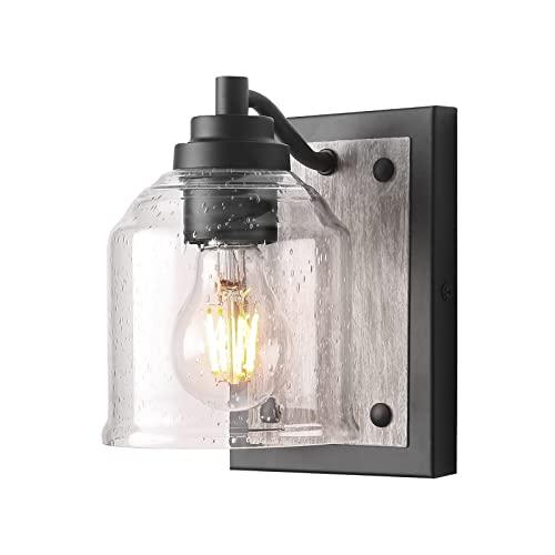 YKLITG 5" Farmhouse Bathroom Vanity Light,1-Light Grey Metal Vanity Light with Bubble Glass Shades,Rustic Wall Sconce Lighting Fixtures Over Mirror for Barhroom,Kitchen. BD005-1-BK
