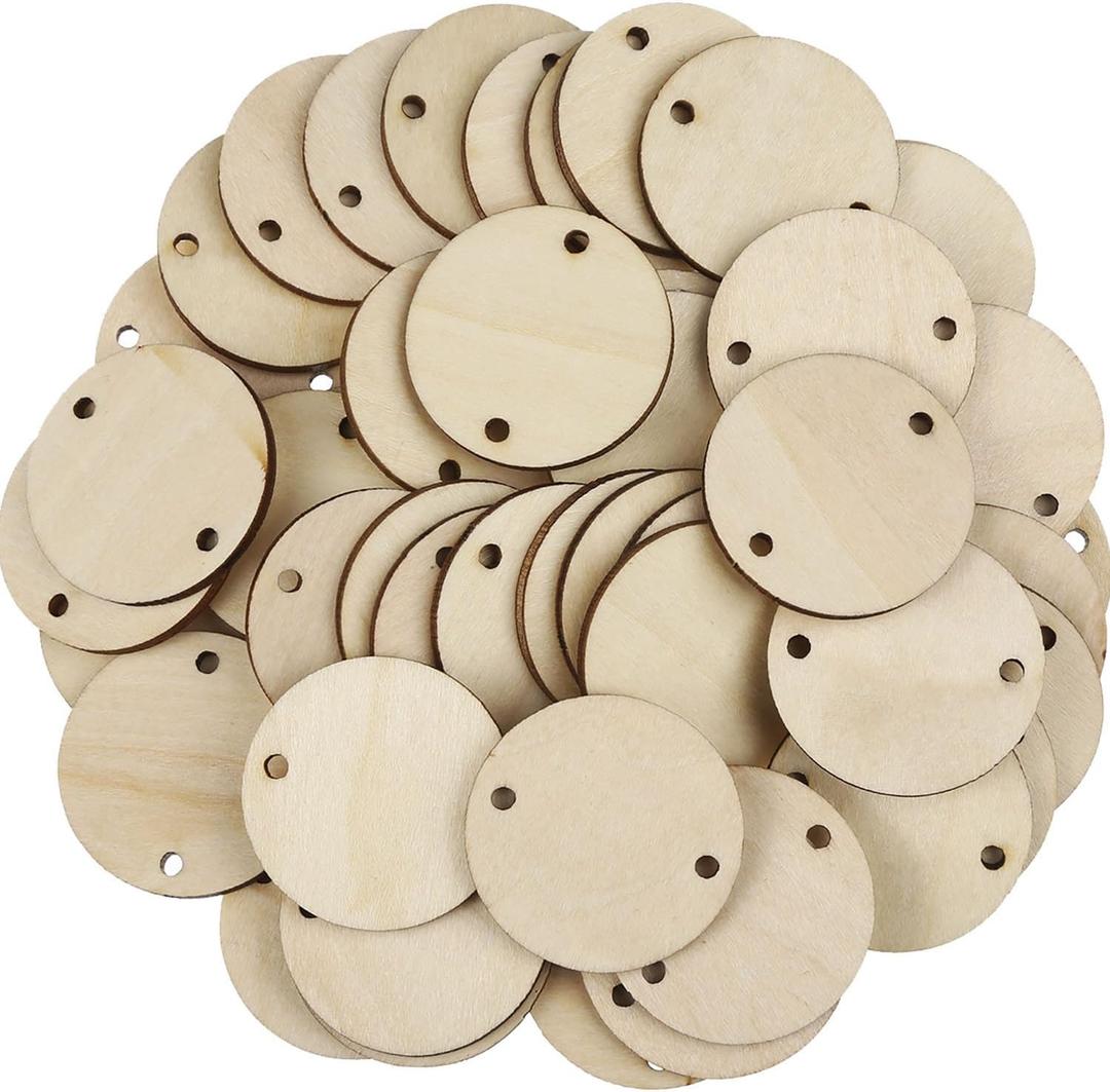 Bememo 1.5 Inches Circle Wooden Tags Birthday Board Tags with 2 Holes for Birthday Board DIY Crafts(100 Pieces)