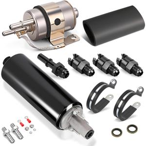 GSL392 Inline Fuel Pump & 58 PSI Fuel Filter Regulator 58 PSI LS Swap Fuel Pump EFI Conversion Fuel Filter Pressure Regulator 255LPH High Pressure External Pumps 6AN Fittings 400-939 GSL392-400-939