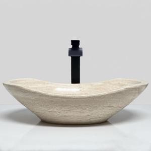 Shades of Nature Travertine Bathroom Sink - Modern Above Counter Bathroom Vessel Sink - Oval Shaped Hand-Carved Vanity Sink - Perfect for Luxury Bathrooms & Spa-Inspired Interiors
