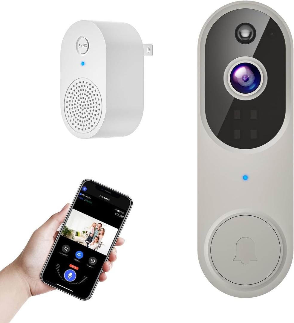 Orbitell Wireless Wi-Fi Video Doorbell Camera with Two-Way Audio, AI Motion Detection, Night Vision, and Cloud Storage, 2.4G Wi-Fi only (Linen)
