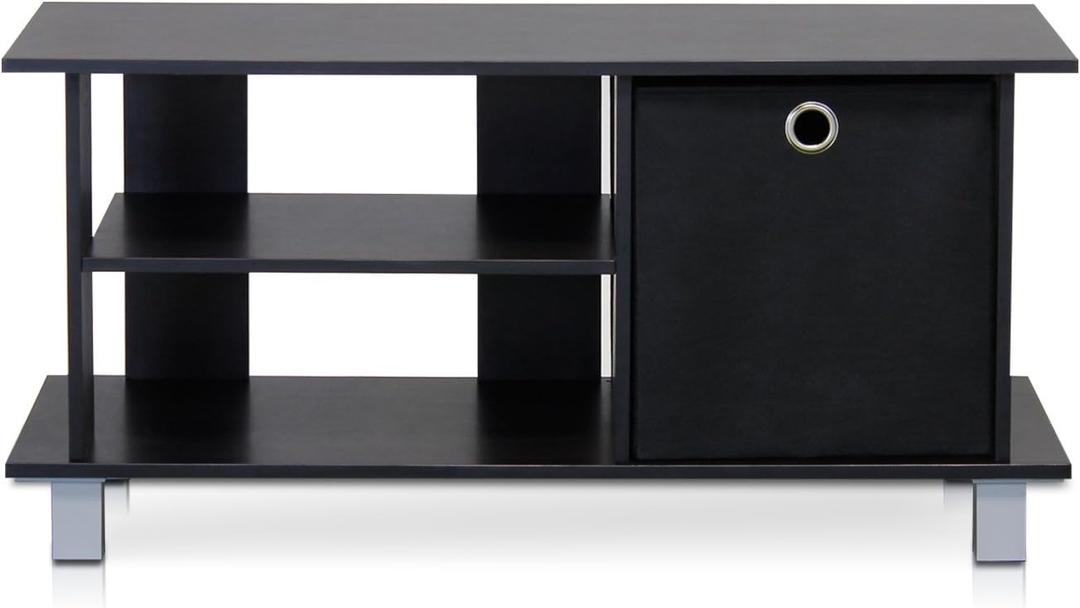 Furinno SIMPLISTIC TV Stand, 3-Tier Entertainment Center, Open Shelf TV Console for TV up to 33 Inch with Bin Drawers, for Living Room, Bedroom, Espresso, 33" TV, 1 Storage Bin