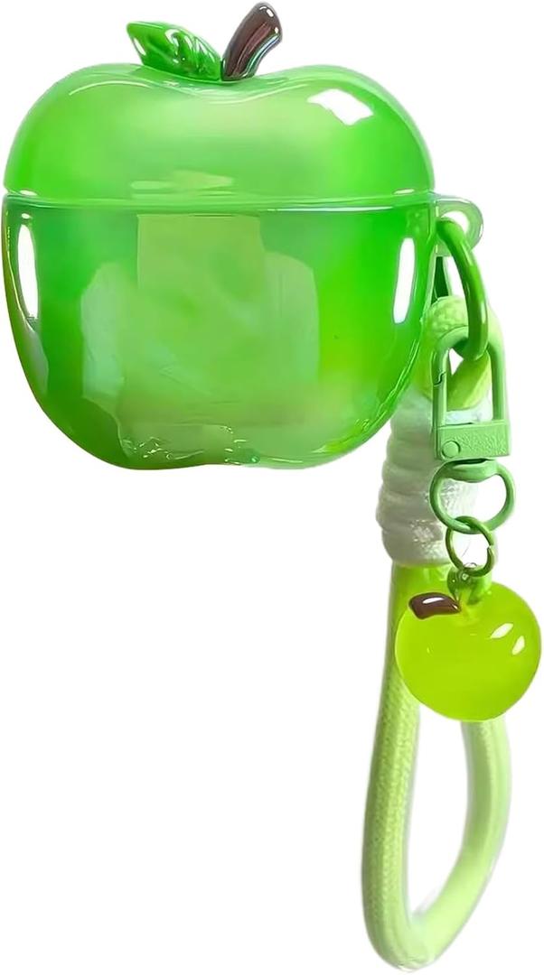Cute Apple-Shaped Case for Airpods Pro 3 with Lanyard (Green)
