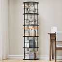 5 Tier Rotating Bookshelf, 360  Display Stackable Spinning Bookshelf Tower, Corner Bookshelf Tall Floor Standing Swivel Bookcase Narrow Storage Organizer for Bedroom, Living Room, Black
