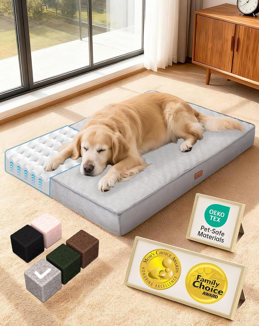 OhGeni Orthopedic Waterproof Dog Bed for Extra Large Dogs, Machine-Washable Removable Cover in Easy-Clean Fabric, High Density Foam & Easy-Carry Handle, Suitable for Crate, 41 inch (Gray)