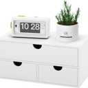 Bamboo Desk Organizer with Drawers Desktop Storage Drawers for Bills Office Supplies Kitchen Utensils Organizing Tool for Home Classroom Organization No Assembly (White)