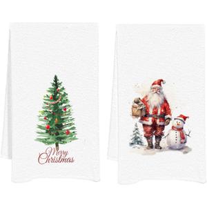 Snowman Bathroom Hand Towels Santa Dishes Towels for Kitchen, Xmas Towels Snowman Tea Towel Christmas Decor for Kitchen Bathroom Gifts for Women Mom 16x24 in
