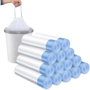 210 Count Small Drwastring Trash Bags - 4 Gallon 14 Rolls of 15 Bags - Strong Small Garbage Bags for Bathroom Kitchen Office Bedroom Wastebasket Liners - Leakproof & Durable & Easy to Pull Desigh
