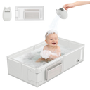 Baby Bathtub, Portable Bathtub with CatPatterned Bath Rinse Cup,Foldable Bath Tub for Small Bathroom,Toddler Tub for 6M5Y,Baby Travel Essentials for Hotel,Camping & Beach