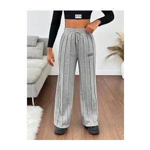 SOLY HUX Women's Drawstring Elastic Waist Sweatpants Baggy Straight Leg Casual Pants Solid Grey Small