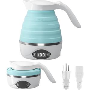 Collapsible Travel Kettle Electric Portable Foldable Kettle for Boiling Water, Suitable for 110V & 220V Dual Voltage, for Tea & Coffee, 850W Small Mini BPA-free Silicone Blue Electric ettle