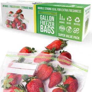 Freezer Bags 1 Gallon  30 Count Resealable Extra Strong 2.4Mil Leak Proof, Double Zipper Freezer Bags Gallon