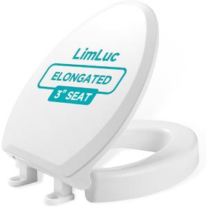 Elongated Toilet Seat Risers for Seniors, 2.5 Inch Elevated Toilet Seat with Slow Close, Non-Slip Raised Toilet Seat, 18.5" Fit for Elongated Toilet, White