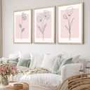 Pink Wall Art Pictures Decor Blush Pink Flower Canvas Painting Floral Botanical Wall Art Girl Room Poster Aesthetic Coquette Artwork for Bedroom Office Bathroom 16x24 Inch Framed Set of 3