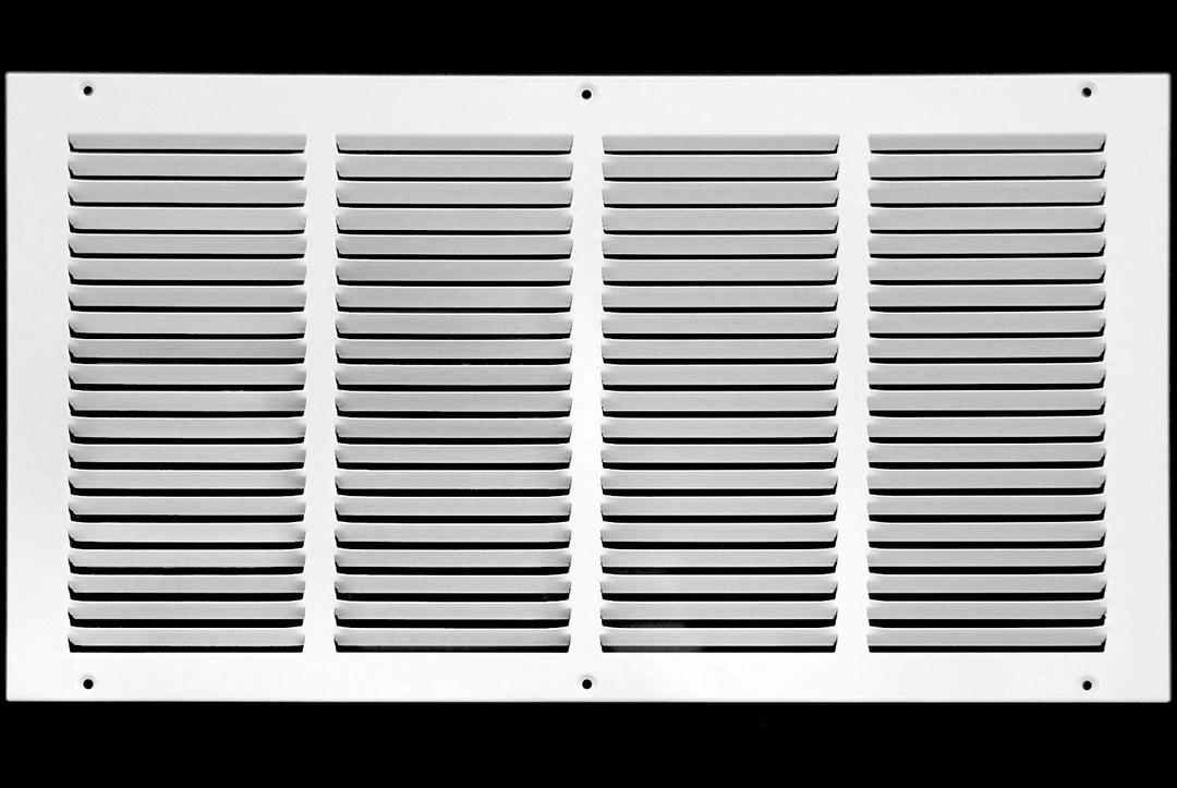 HVAC Premium 20'' x 8'' [Duct Opening] Flat Stamped Steel Return Air Grille - Sidewall and Ceiling - HVAC Vent Duct Cover - White [Outer Dimensions: 21.75''w X 9.75''h]