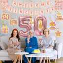50th Birthday Decorations Women Balloons - 14 Pcs Rose Gold Birthday Number Foil Balloon Banner Hanging Swirls Vintage Poster For 50 Year Old Party Supplies