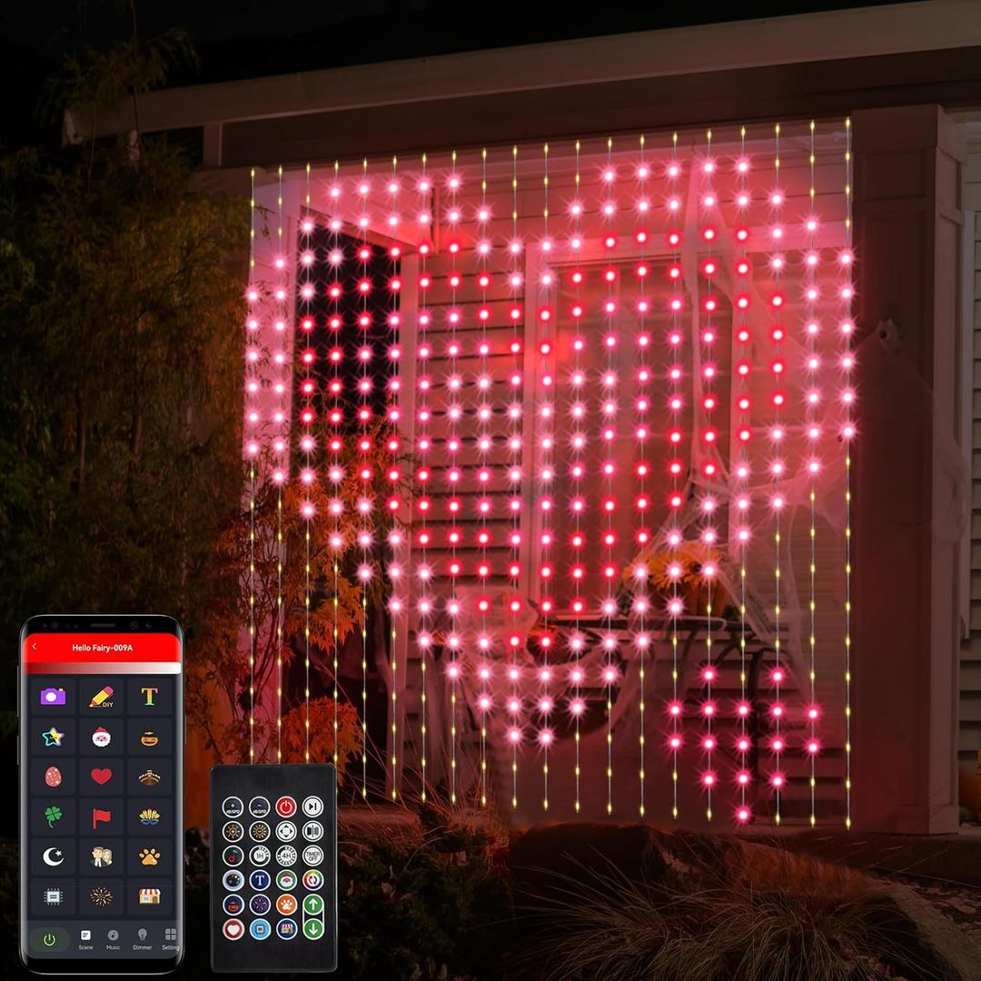 Smart Curtain Lights Plug in, 400 LED Curtain Fairy Lights 6.6Ft x 6.6Ft with App & Remote, Music Sync Programmable Window Hanging Light Dynamic DIY for Indoor Outdoor Backdrop Wall Decor