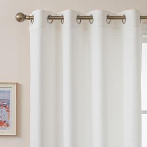 White Linen Textured Curtains, 96 Inch Curtains 2 Panel Set, Light Filtering Semi Sheer Drapes, Elegant Grommet Top Window Treatments for Living Room/Bedroom/Dining Room