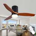 42 Inch Low Profile Ceiling Fans with Lights and Remote, Flush Mount Ceiling Fan with Lights, 3 Blades Solid Wood Dimmable Walnut Easy Installation for Living Room, Bedroom, Farmhouse, Indoor
