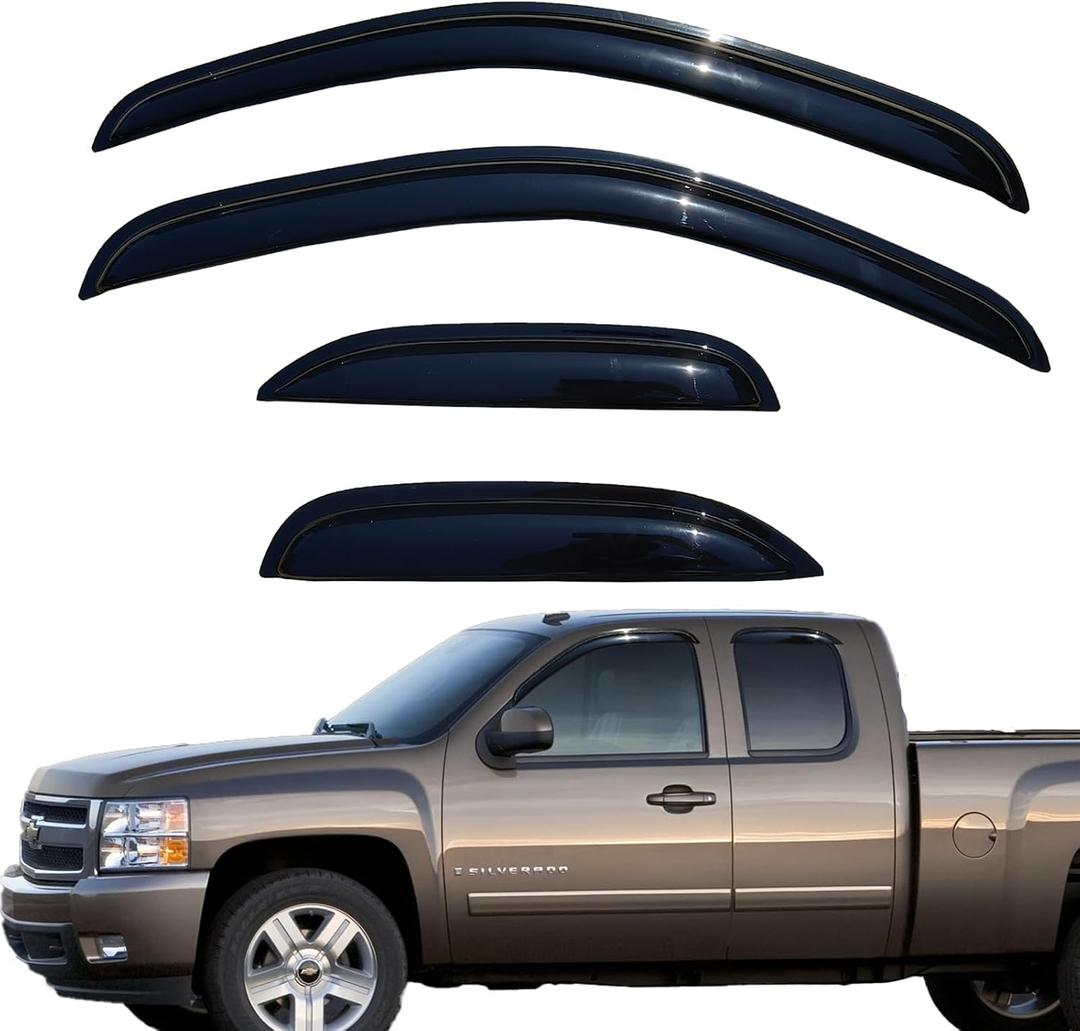 Tape On Window Visors Rain Guards for 2007-2013 Chevrolet Silverado & GMC Sierra 1500/2500HD/3500HD Extended Cab,Side Window Deflectors Vent Visors,Easy Install,Car Accessories for Weather Protection