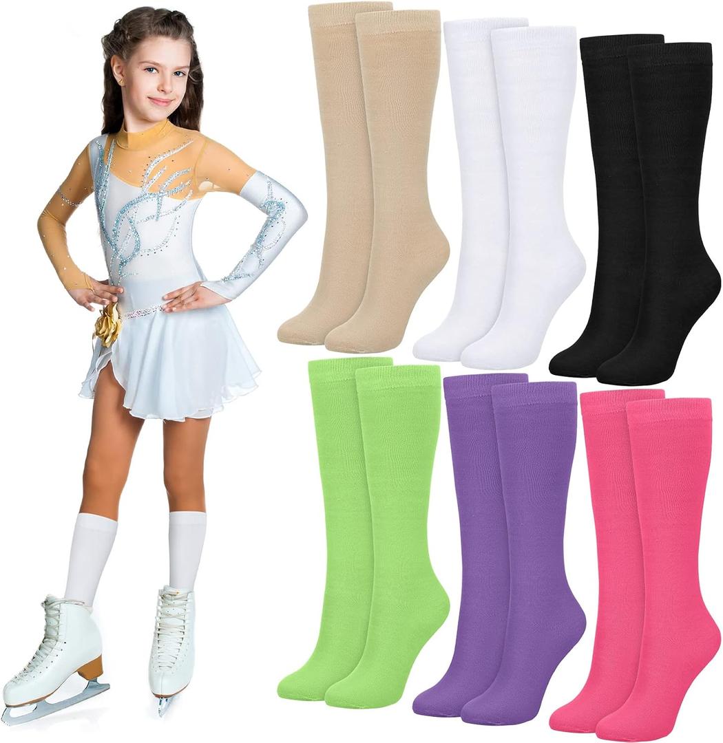 Giegxin 6 Pairs Socks Cotton Compression Roller Skate Socks For Sport Women Girl Youth(Mix Color, One Size)