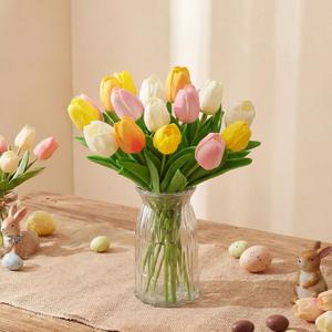 Tigeen 16 Pcs Fake Flowers Tulips 13" Artificial Flower Mother's Gift Day Centerpieces for Tables Decorations for Spring Easter Home Kitchen Wedding Bouquet Bulk
