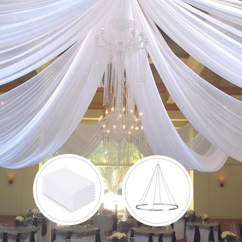 Ceiling Drapes Hanging Kit for Wedding with Hanging Ring and 6 Panels 5ftx15ft White Sheer Chiffon Fabric Ceiling Curtains for Wedding Arch Party Ceremony Stage Decoration Tent Drapery